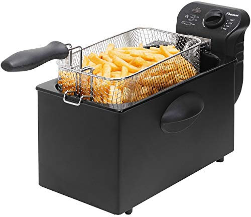 Bestron Öl-Fritteuse mit Kaltzonentechnologie, Fritteuse mit 3.5 Liter Volumen, stufenloser Temperaturregler bis 190°C, teilweise spülmaschinengeeignet, 2000 Watt, Farbe: Schwarz