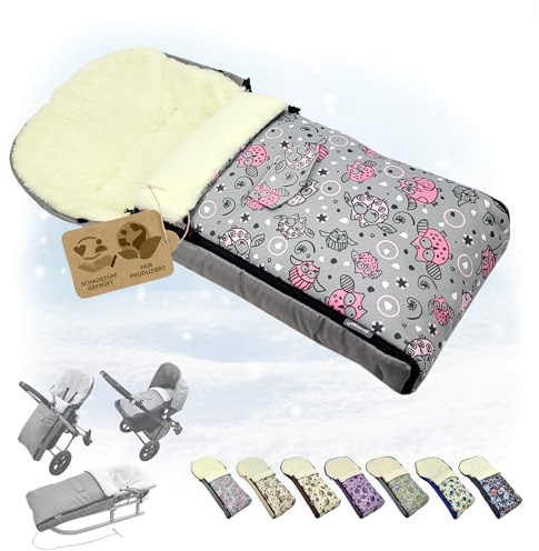 Babys-Dreams BAMBINIWELT universaler Winterfußsack (90cm oder 108cm), auch geeignet für Babyschale, Kinderwagen, Buggy, aus Wolle im Eulendesign (90cm, $2)