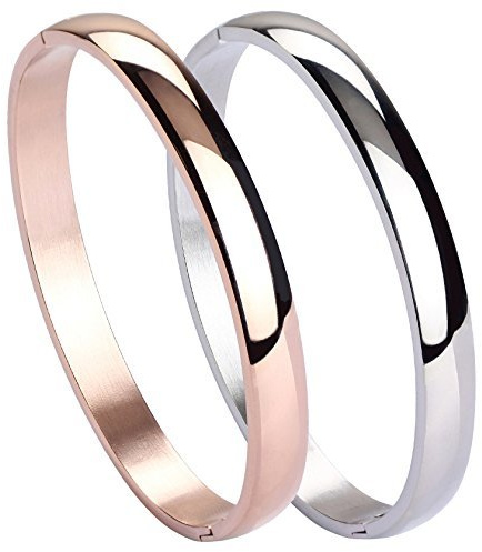 MILAKOO 2 Stück Edelstahl Armband Set für Frauen Mädchen Hochglanz Armband Gerillte Manschette Armreif