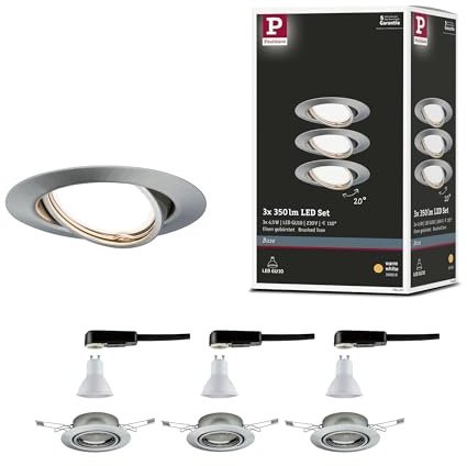 Paulmann 93420 Spot encastré LED Base rond incl. 3x5W projecteurs encastrés Acier brossé spot métal lampe encastrée 3000 K GU10