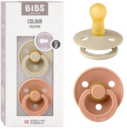 BIBS Colour Schnuller 2er-Pack, BPA-frei, Kirschform Nippel. Naturkautschuk/Latex, Hergestellt in Dänemark. Größe 2 | 6+ Monate | 2-Pack, Vanilla/Peach
