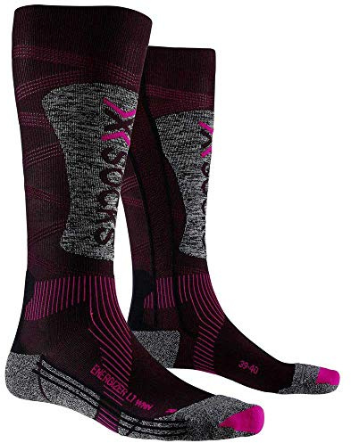 X-SOCKS Ski Energizer Light 4.0 Women Calcetines Térmicos con Compresión, Mujer, Black/Fluo Pink/Stone Grey Melange, 37/38