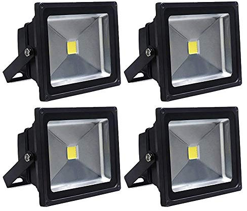 ALPHA DIMA 4x20W LED Foco Exterior,Proyector Foco LED Blanco Frío 6000K Floodlight Brillo Alto IP65 Impermeable Exterior Iluminación para Jardín,Garaje,Fábrica(20 watts-Negro)