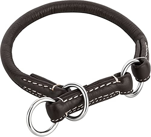 Schnüffelfreunde Zugstopp Hundehalsband aus Leder I Erziehungshalsband I Dressurhalsband I Lederhalsband Hund (L-XL - bis 42cm, Braun)