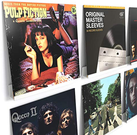 HIIMIEI Lot de 6 supports muraux en vinyle pour disques et photos de 30,5 x 4,3 x 4,5 cm, En acrylique, Avec 13 vis murales, Blanc