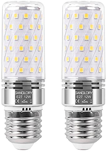 SanGlry 2 Stück LED-Leuchtmittel E27 Mais 4000 K, 12 W/1350 lm, 100 W entspricht Glühbirne, natürliches weißes Licht, LED-Lampe Mais E27 Edison, AC 175-265 V, nicht dimmbar