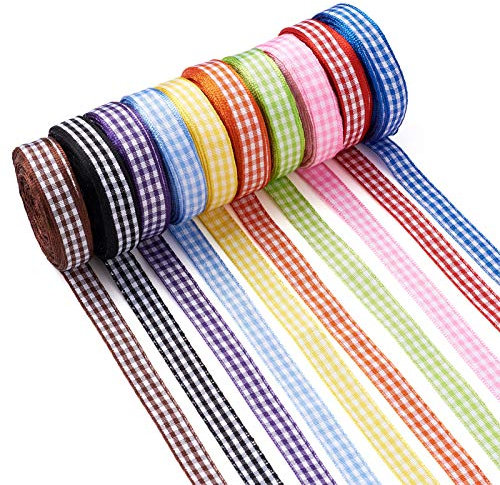 Fashewelry Ca. 9,7 m kariertes Schleifenband mit Draht aus Polyester, 10 Farben