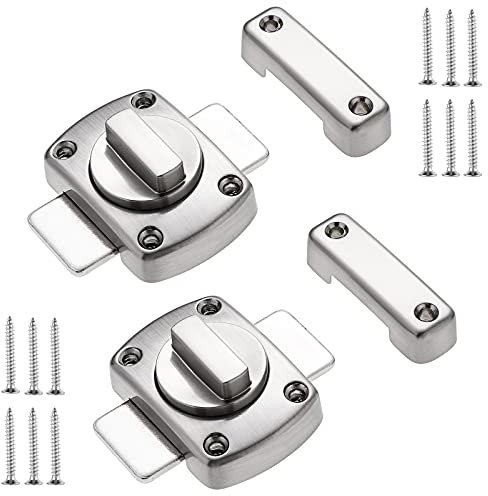 SHEENO 2 Stück Türriegel, drehbar, Türriegel, Türriegel, Fensterriegel, Drehsicherheit, Badezimmertür, Zinklegierung, gebürstete Oberfläche, mit Schrauben