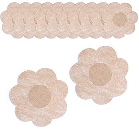 QEEQPF 30 Paire Cache-tétons Couverture Premium Pétale Fleur en Forme de Nipple Cover Correcteur Pads de Mamelon de Pétale Jetables pour Fête de Filles Femmes…, Beige, Taille unique
