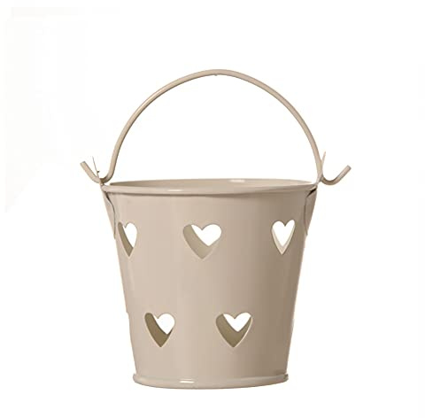 Egurs 6 Stück Mini Metalleimer mit Herz Hochzeit Deko Mini Eimer für Party, Dekoration, Zuhause, Hochzeit, Garten Beige