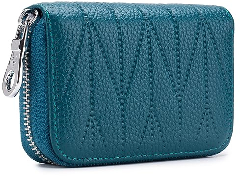 Meowoo RFID Porta Carte Credito Portafoglio Donne Uomo Pelle Cerniera 12 Card slot e 2 Compartimenti (Blu-1Pcs)