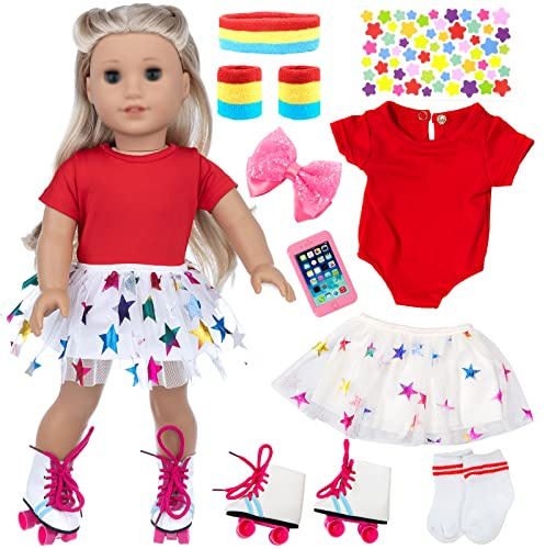 18 Inch Girl Doll Travel Skating Sport Play Set - 7PC Outdoor Accessories (Not Include Doll)