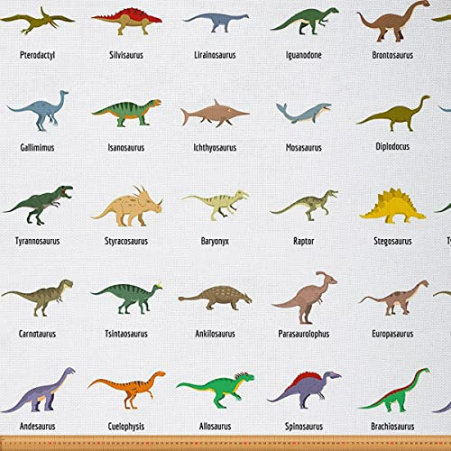 Loussiesd Dinosaurierier Polsterstoff von The Yard Jungle Tiers Muster Draussen Stoff von The Yard Wildlife Dino Family Dekostoff für Polster und Heimwerkerprojekte Weiß 92x150cm