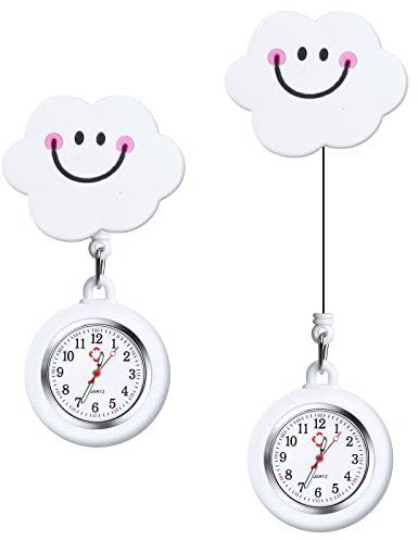 Vicloon Krankenschwester Armbanduhr Einziehbare, 2 Pcs Schwesternuhr mit Glow Pointer und Clip, FOB-Uhr Quarzwerk, Silikonband, Ansteckuhr Fob für Krankenschwestern und Ärzte (Weiß)