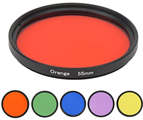 Filtre D'objectif Couleur Rond de 55 Mm pour Objectif D'appareil Photo avec Filetage de Filtre de 55 Mm, Filtre D'appareil Photo Numérique en Verre Optique Coloré, Filtre D'objectif de(orange)