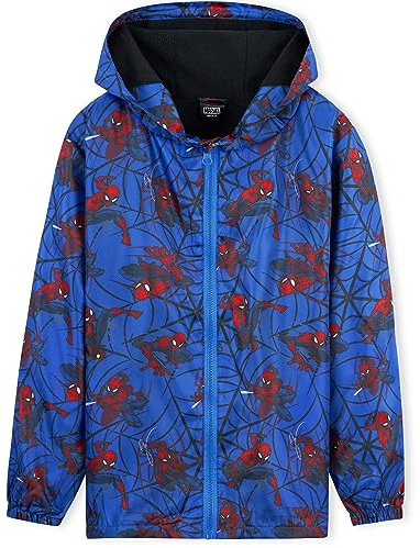 Marvel Imperméable Garçon, Veste de Pluie Doublure en Polaire, Vêtement de Pluie Ado 4-14 Ans Spiderman Avengers (Bleu Spiderman, 9-10 Ans)