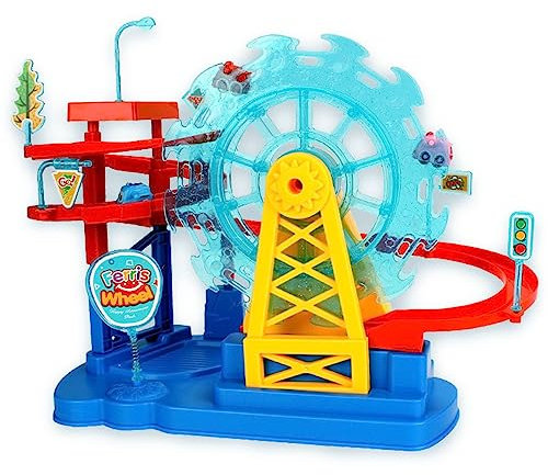 Sobebear Kids Garage Car Parking Lot and Racing Track Set with Ferries Roller Slide - Rechargeable Smart Electric Car Track with Night Lights, Toy Parking Lot Playset for Boys and Girls Ages 3+
