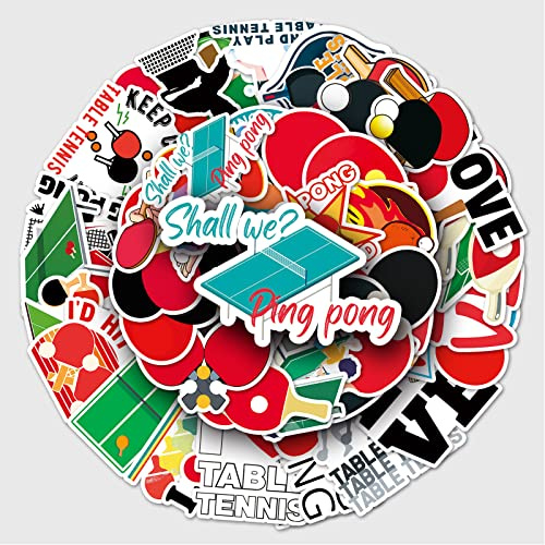 50Pcs Table Tennis Stickers Laptop Car Scrapbook Phone Skateboard Suitcase Luggage Bike Ping-Pong Stickers Vinyl Waterproof Aesthetic Personalised Stickers for Teens Boys Girls Adults Children