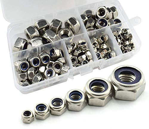 Lubrol 150 Stück 304 Sicherungsmutter-Sortiment-Set für Hardware-Zubehör, Einsätze, Sechskantmuttern, automatische Verriegelungsmuttern, M6 M8 M10