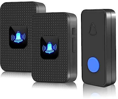 Nestling Wireless Doorbell, IP55 Waterproof Cordless Door Bells Chime Kit-1000 Ft Range 55 Chimes 5 Volume, Battery Operated Push Button & 2 Plug-in Receivers with LED Flash Easy Install Black (N628)