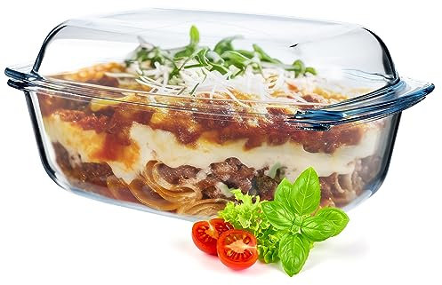 KADAX Teglia in Vetro Con Coperchio Resistente al Calore, Recipiente Ignifugo per Lasagne, Stufato di Verdure, Arrosto in Forno (Rettangolare - 5,8 L)