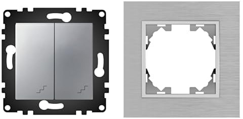 WESA - Interruptor Doble de Pared Conmutado con Marco de Aluminio Gris, Fácil instalación con Opción a Distintos Diseños.