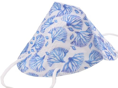 TubeRoo FFP2 Maske Bunt mit Muster Motiv Korallen 5 Stück M10 farbig Farbton blau hellblau weiß, weiche Ohrschlaufen, Versand aus Deutschland, Atemschutzmaske, Mundschutz-Maske für Frauen, Damen