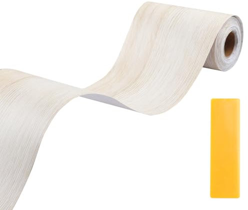 Lifuncren 10 cm x 5 m Bordi Adesivi per Pareti, Impermeabile Rimovibile Bordo Adesivo per Mobili, Adesivo Effetto Legno Greca Adesiva per Parete Carta da Parati per Porte Pavimento (Acero bianco)