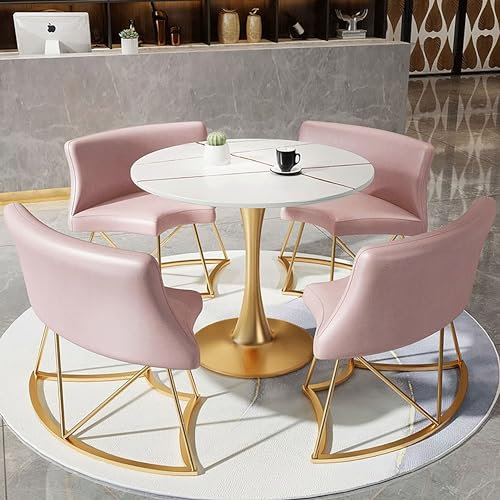 Runder Konferenztisch mit Stühlen, Besprechungstisch, Büro-Empfangsraum, Clubtisch, 5-teiliges Set mit runden Konferenzraumtischen, inklusive 1 Schreibtisch und 4 Stühlen (Color : Style 6, Size : 80
