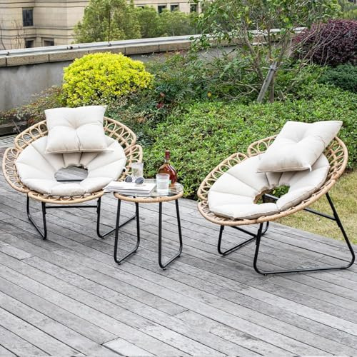 NALONE Gartenmöbel Set Mit gehärtetem Glastisch, 2 Kissen und Kissen, Rattan gartenmöbel Set Ideal für Garten, Hinterhof