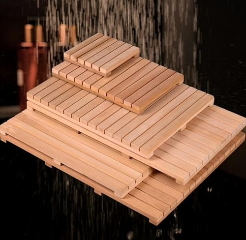 NEPHRA Holz Badematte | Duschmatte rutschfest | Sauna Boden | Duschmatte Outdoor | Dusch Boden | Badteppich Set | Outdoor Dusche Holzmatte | Schnelle EntwäSserung(30x35cm/12x14in)