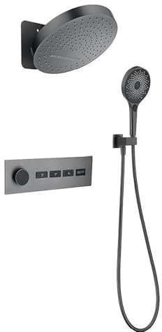 SWHC Bifonctionnel Douche Encastrable, Thermostatique Colonne de Douche avec Douchette 3 Fonctions Colonne de Douche Encastrable Affichage Numérique LED Ensemble de Douche avec Pommeau de Douche