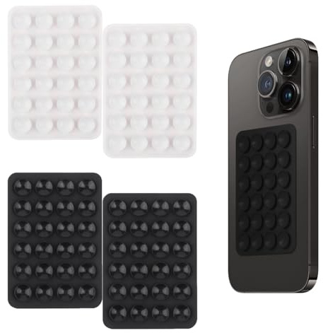 BAUIOREAD Lot de 4 Supports de téléphone à Ventouse en Silicone avec Coussinet antidérapant, Convient pour Les Coques de téléphone, Blanc, Noir