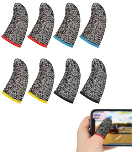 DHWEKU 8 Piezas de Guantes de Dedos Juegos Móviles - Dedales Profesionales Transpirables con Manga del Pulgar de Pantalla Táctil y Resistencia al Sudor, para Adultos