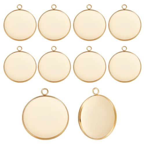 Beebeecraft 1 Box 20 Stück 25mm/30mm Cabochon Anhängerfassung Echte 24 Karat Vergoldete 304 Teilige Runde Anhängerschale Aus Edelstahl Für Die Schmuckherstellung