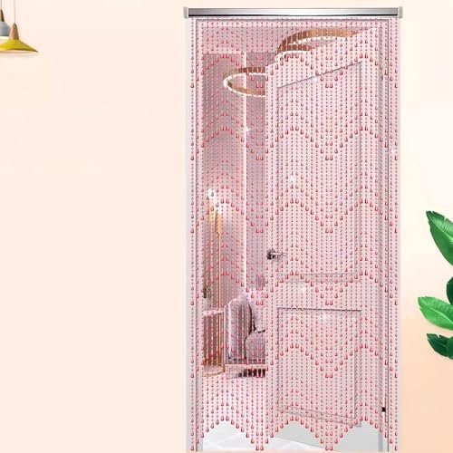 Eiauiuo Perlenvorhänge Türvorhänge Fadenvorhänge mit Acryl Kristall Perlen Raumteiler Dekorativer Rot Vorhang Luxus Hängender Perlenvorhang für Wohnzimmer Partys Hochzeiten(90x200cm(111 Stränge))
