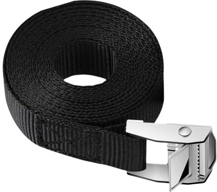 Cinghia di ancoraggio 5 m,Cinghia di fissaggio larga 25 mm,Cinghie a Cricchetto con Fibbia,Professionali Cinghie di Carico Regolabili per Kayak,Tavola da Surf,Canoa,Bici(nero)