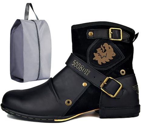 CaiHmnsa Moto-Stiefel for Herren, Stiefeletten, modische Lederstiefel mit Reißverschluss, Freizeitschuhe, wasserdichte Motorradstiefel, Westernstiefel, Übergröße(Black,EU 43)