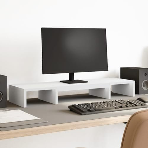 Tidyard Support de Moniteur élévateur réglable Blanc Bois d'ingénierie, Support de Moniteur, Rehausseur d'écran de Bureau Meuble TV de Moniteur pour Ordinateur, TV, Imprimante