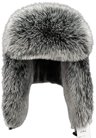 TREWQ Schwarzer russischer Trapper Aviator Bomber Hut Fell ausgekleidete Ohrklappenwintermütze mit Kinngurt black-62cm