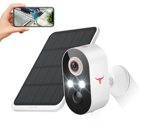 GlowPop Caméra de sécurité sans fil 1080p avec panneau solaire, détection humaine AI, conversation bidirectionnelle, vision nocturne, stockage dans le cloud, batterie rechargeable incluse, caméra à