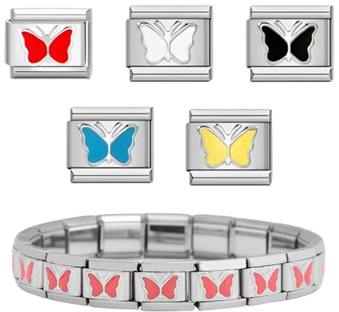 IKOPFLN 6 Pièces Ensemble De De Charme Italien, Avec Outil D'Ouverture, Lien De Bracelet à Charme Modulaire Amovible De 9 Mm, Charmes De Style Italien Für Damen