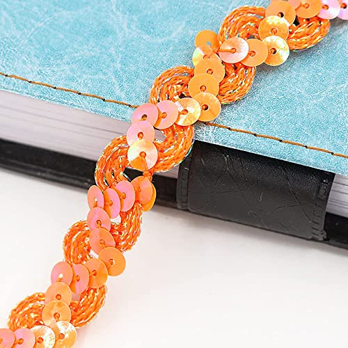 1.5cm x 15m Glitzer Pailletten Spitzenband Gewelltes Paillettenband Spitzenborte Dekoband Zierband Borten Bänder Trim Bortenband Glitzer Borte zum Nähen für DIY Kleid verschönern Stirnband,Orange