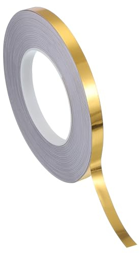 PATIKIL Cinta Película Poliéster Metalizada 10mm x 50 Metros, Cinta Decorativa Metalizada Dorada Cepillada Cinta Adhesiva Espejo Para Detallar Pared Acento Artes Gráficas Molduras