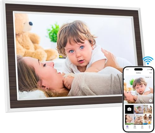 SAIWAN Cornice digitale da 10,1 pollici, WiFi, schermo touch screen, 16 GB di memoria, rotazione automatica, condivisione di foto e video tramite app Uhale, per familiari e amici