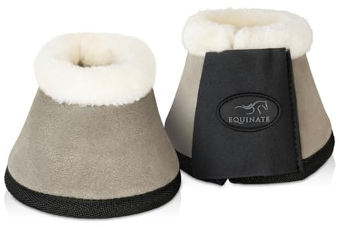 Equinate Hufglocken Sunville mit Wildleder überzogen und synthetischem Lammfell XL Grau - Robuste und stoßdämpfende Springglocken - Hufschutz für Training und Turniere - 2er Set