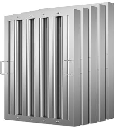Stainless Steel Commercial Kitchen Hood Filter 19.5 W x 15.5 H Inch Range Hood Baffle for Grease Rated Commercial Kitchen Exhaust Hood 4 Grooves Hood Filter (5 Pack)