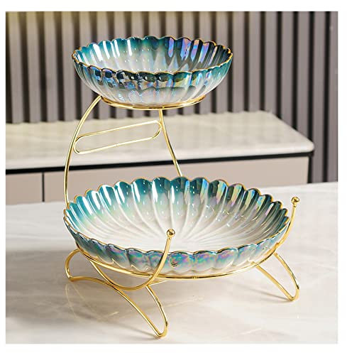 YNIYUJKL Fruit Basket Light Luxury Fruit Bowl, 2-Tier Ceramic Dried Fruit Plate, High-End Nuts Berry Display Stand, Snacks Candy Storage Tray,B