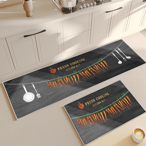 CXYXHW Küchenteppich Set 2 Stück,Rutschfestes Waschbare Küchenmatten,Wasser und Öl aufnehmen Küchenmatten Set Mit Schiebeaufkleber für Badezimmer/Wohnzimmer Flur (Style C, 43x75+43x150cm)
