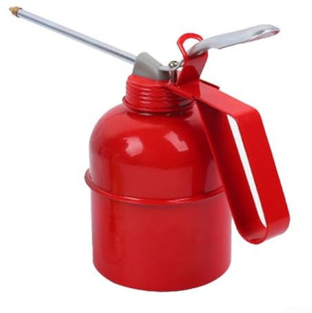 Ein unverzichtbares Werkzeug. Die manuelle Ölkanne mit langer Öffnung bietet außergewöhnliche Leistung bei mehreren Maschinentypen (rot)